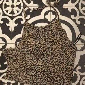 Leopard print crop top with around the neck strap